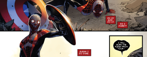 misterjjjcomics:  I hope someone’s filming this.Miles vs. Blackheart from Spider-Man #1 (Vol. 2)Brian Michael BendisSara Pichelli