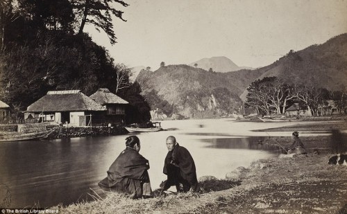 Photo taken by Wilhelm Burger in 1869.Depicting everyday life in a small village near Yokohama.