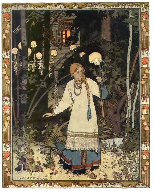 obsessedwithskulls:  I want a cool skull lantern on a stick! Ivan Bilibin, Vasilisa