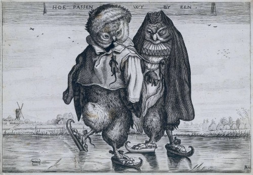 A Pair of Skating Owls by Adriaen Pietersz van de Venne, early 17th century