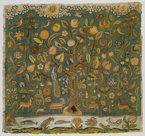 wike-wabbits:The Tree of LifeFirst half 17th century, BritishCanvas worked with silk thread; tent, G