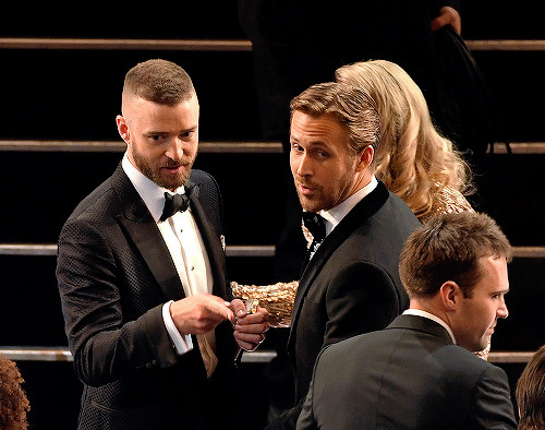 Justin Timberlake and Ryan Gosling in the audience during the 89th Annual Academy Awards