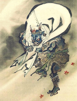 signorformica:  Fūjin (風神), Japanese god of the wind and one of the eldest Shinto gods. Kawanabe Kyosai ~ 1871   Bibliothèque Infernale on FB   