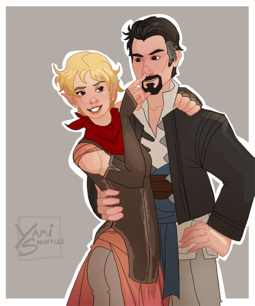 leggywillow: yamisnuffles: Commission for @leggywillow of her and a friend’s Dragon Age OCs. *