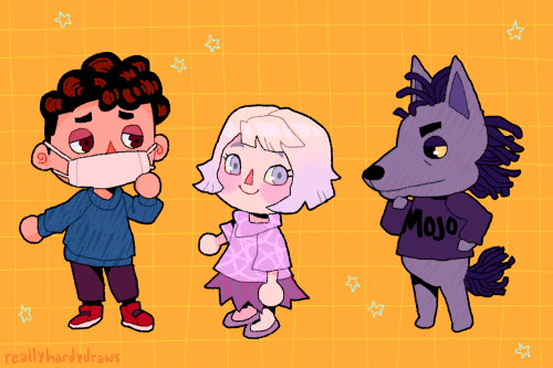 reallyhardydraws: gwyn &amp; dea but make it animal crossing (mojo is a cranky type villager!)