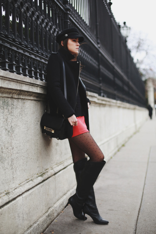 Fashion blogger Andy Torres from stylescrapbook in Coach over-the-knee boots.SourceCoat- ZARA  