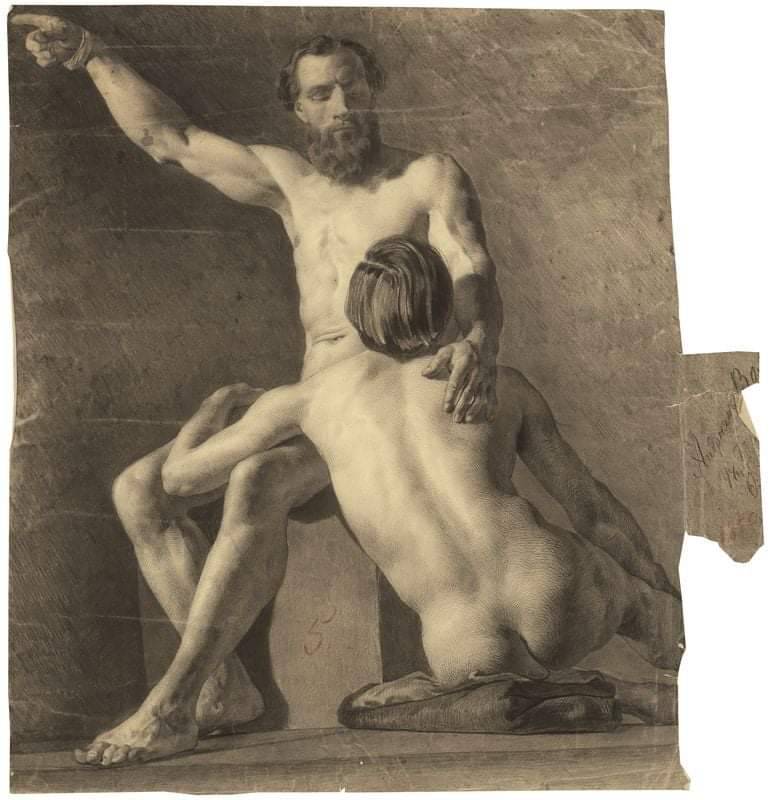 kourosart:Michał Elwiro Andriolli (1836-1893). Two nude men. Charcoal, paper, 58,2