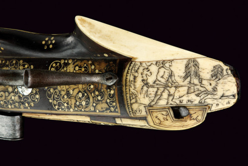 Ornate bone inlaid wheellock tschinke originating from Teschen, Germany, 17th century.