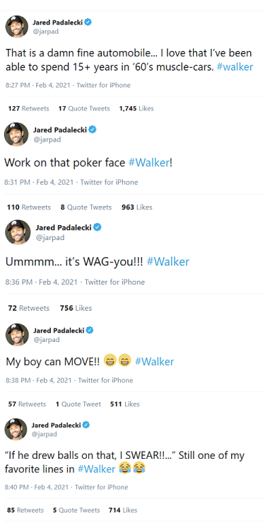 Jared Padalecki’s live tweets from episode 1x03 of Walker. (x)