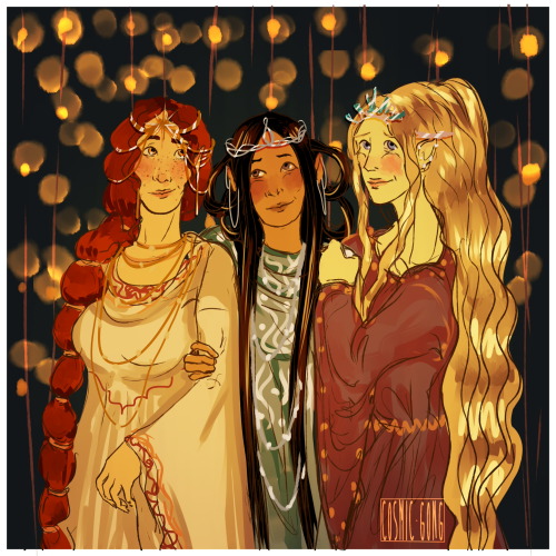 @finweanladiesweek​ day 5: Ladies who married in!Nedanel, Anairë and Eärwen, at Yavannasar