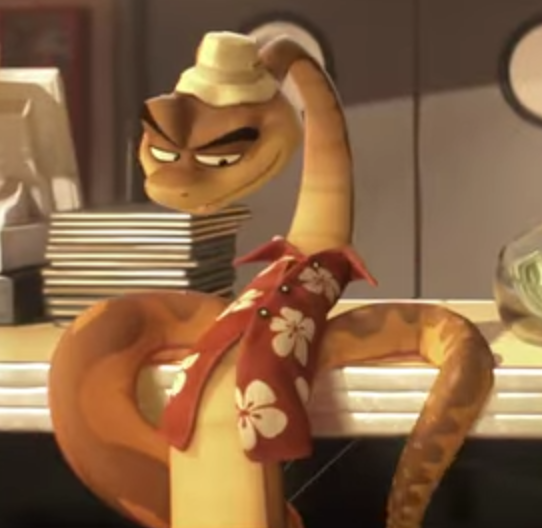 aptronyms:aptronyms:shoutout to anthropomorphic snakes in animated movies doing poses that would normally require arms by creatively using their coils as arms instead. gotta be one of my favorite gendersthis is what it’s all about