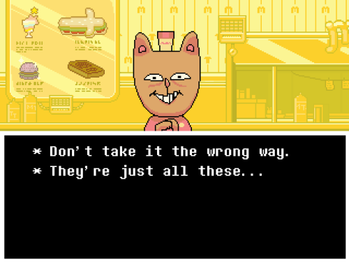 slimekiss:sweetguts:defyingeschaton:annnd heres the new burgerpants dialogue from the undertale 1.1 