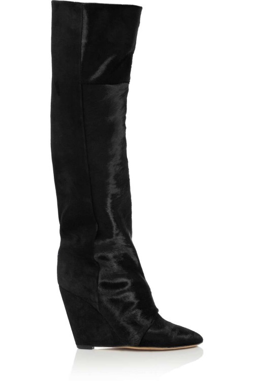 High Heels Blog wedgeswedgeswedges: Shelia calf hair and suede knee boots via Tumblr