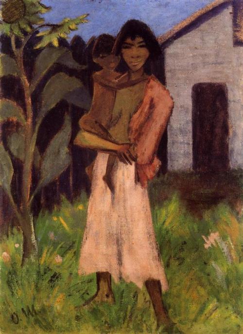 Standing Gypsy Woman with a Child   -    Otto Mueller ,c. 1926German, 1874 - 1930Tempera on burlap ,