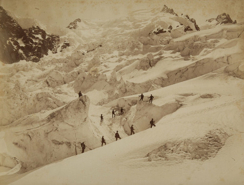 Alpine view of hikers, ca. 1875