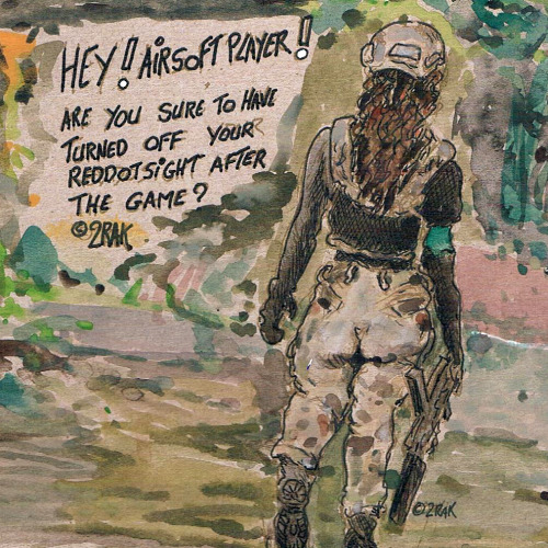 it’s sunday, it’s the reminder for the airsoft playerwatercolor on cardboard