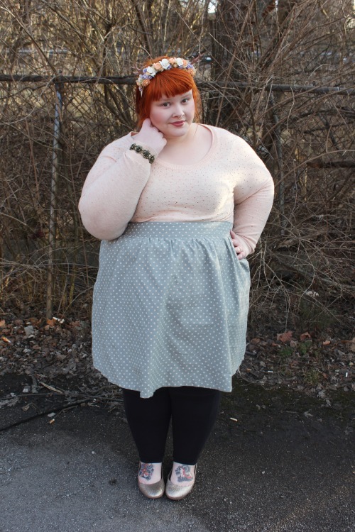 afatfox:  sweater ~ forever21+ (3x)skirt ~ modcloth (4x)leggings ~ walmart (3x)shoes ~ paylessbracelet ~ avenueheadband ~ lolimillie via etsylips ~ nyx butter lipstick in pops