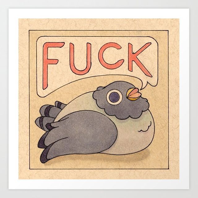 ousia-poetica:  Will the elusive pigeon fly away ?Fuck Pigeons by Felicia Chiao.
