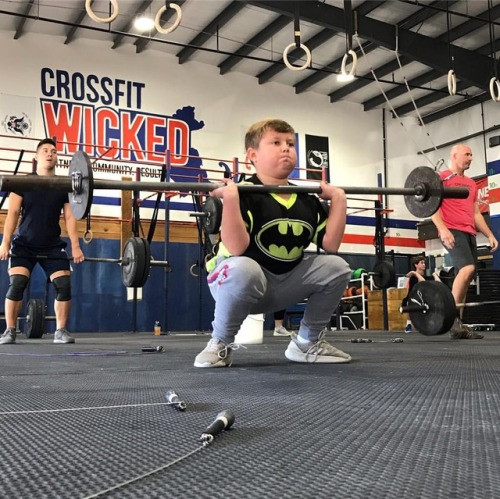 Little Big Man getting in some Hang Power Cleans at #CrossfitWicked this morning. #crossfit #hangpow