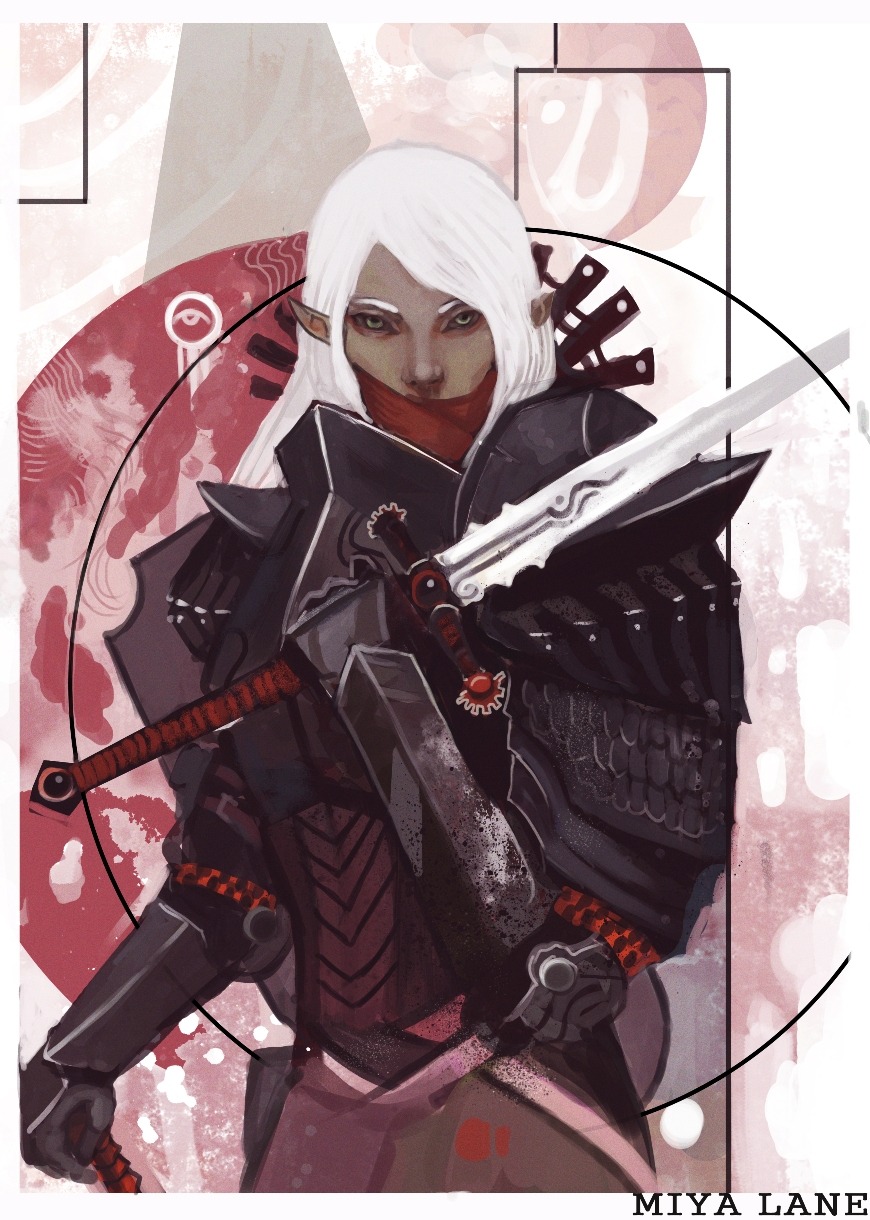 Drew my own tarot card for dragon age. Male Dalish Elf Warrior (  ^ 3 ^) 