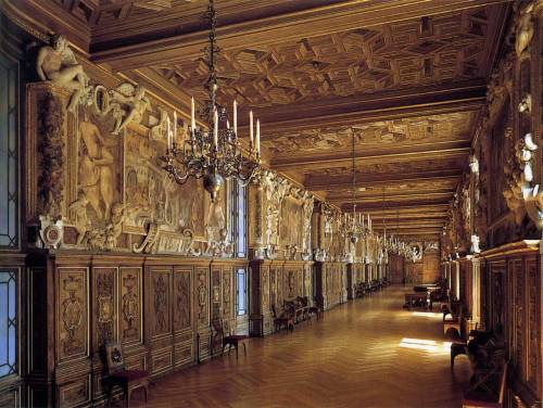 Galerie François I (The Gallery of Francis I) at the Palace of Fontainebleau frescoes by Rosso Fiore