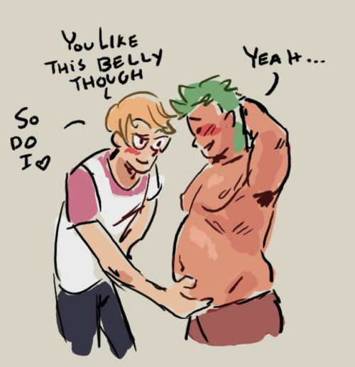 thicc-wired:mint haired boy gets discovered as lover of the fatness; blond boy does the same