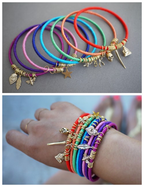 DIY Thread Wrapped Charm Bangles Tutorial from Honestly&hellip;WTF here. This is a really easy DIY u