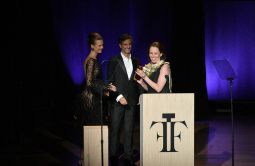 Josephine Skriver, Dionisio ‘Denis’ Ferenc & Kaatje Noens at the 2018 Fragrance Foundation Award