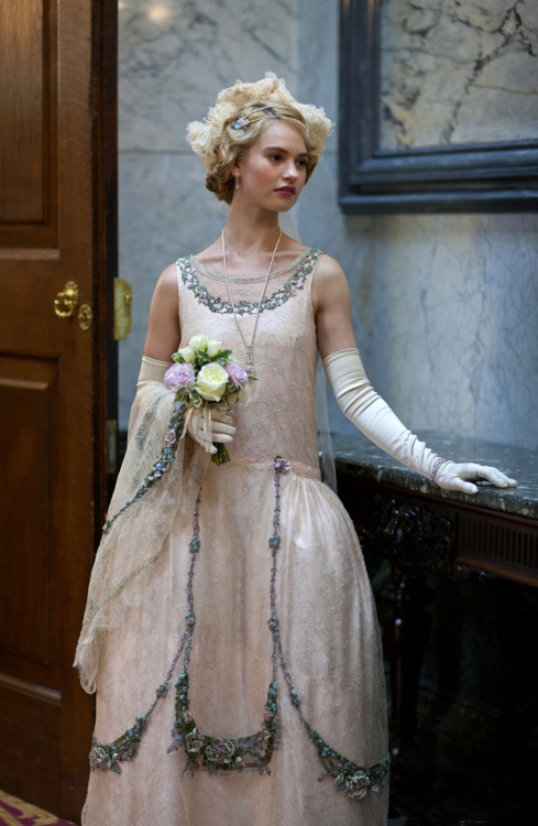 fashionandcostumes:Lily James as Rose MacClare in Downton Abbey (2013) + 