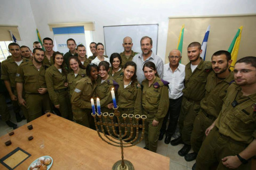 eretzyisrael: IDF Lone Soldiers at the lighting of 2nd Chanukah Candle.