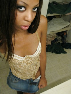 Modernishlife:  Stunning Petite Ebony Teen Posing In Mirror