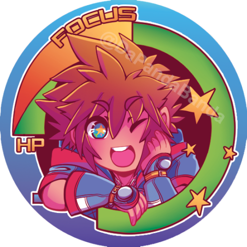 Cute as a button! ;&gt;My button for @sorazine! It was printed with a bunch of holographic stars and