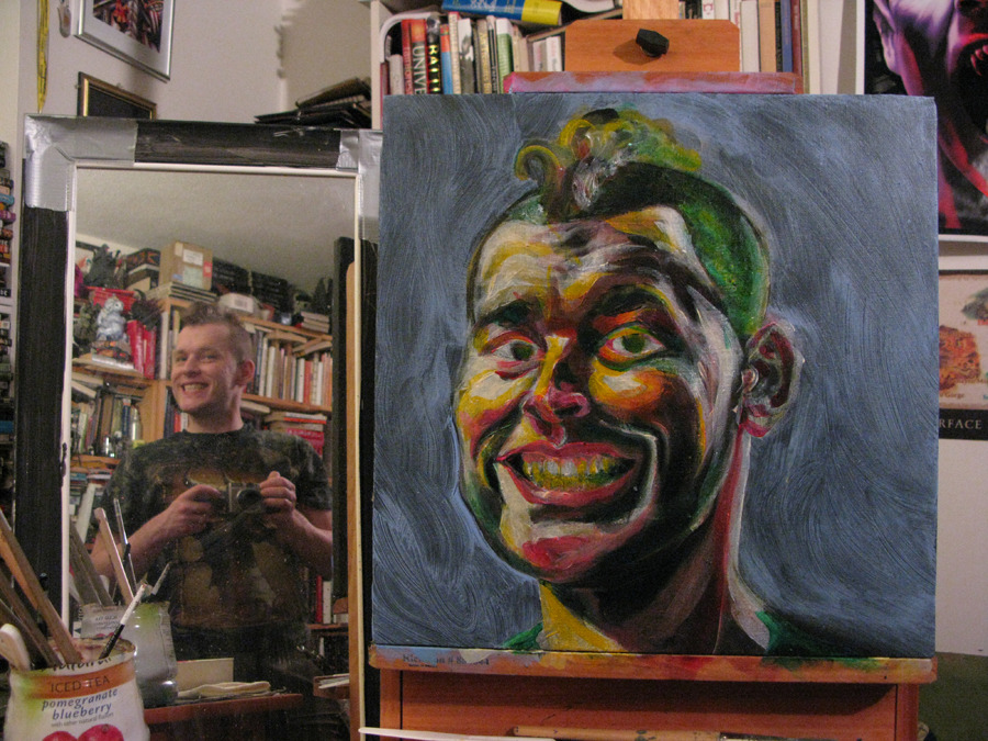 Here&rsquo;s a process view of my latest self-portrait.  Golden acrylic paints