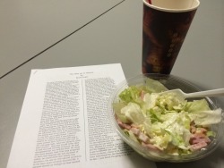 Literature, salad and coffee for lunch.