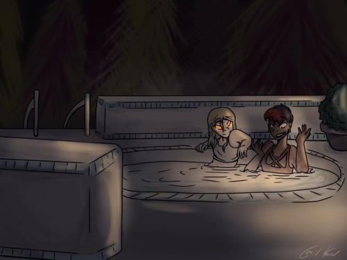 dontdropthejam:Two girls chillin in a hot tub[image description: an illustration of Aubrey and Dani,