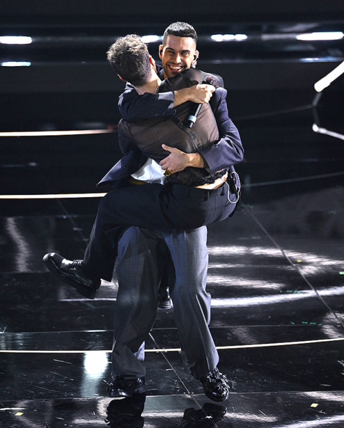 sanremo2022:Blanco and Mahmood attend the 72nd Sanremo Music Festival 2022 at Teatro Ariston on Febr