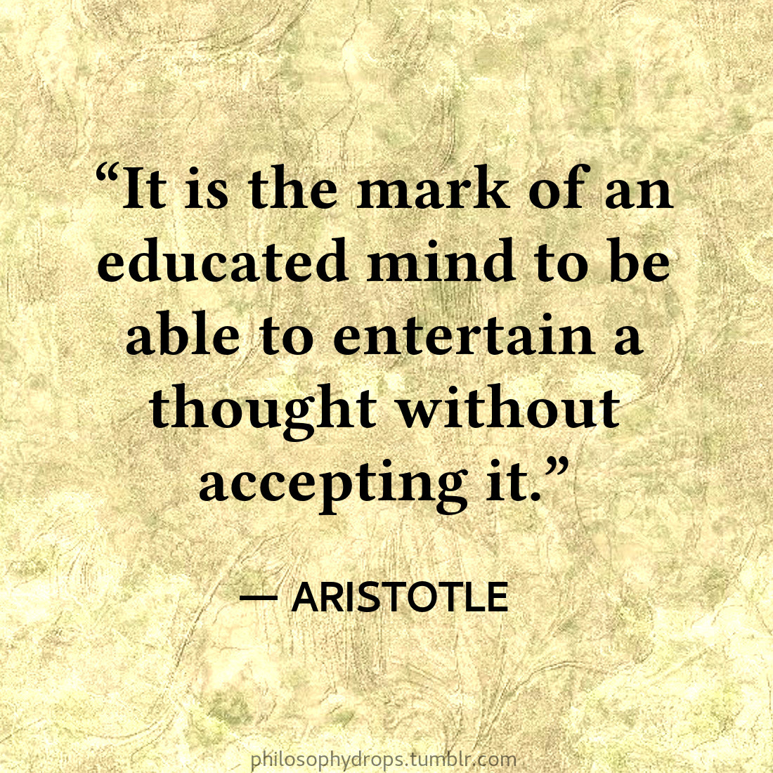 “It is the mark of an educated mind to be able to entertain a thought without accepting it.” – Aristotle