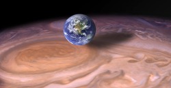 looking-at-the-universe:  Size comparison: Earth and Great Red Spot.