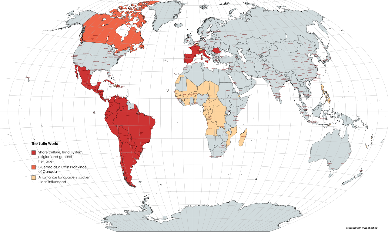 The Latin World And The Latin Influenced World. - Maps On The Web