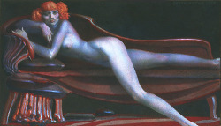 chimneyfish:   Ernst Fuchs  NYMPH GRAMMOPHONE (from the Lohengrin Cycle), 1978 Watercolor, gouache, 27x47cm  Happy V-Day to all beautious redheads the world over. 