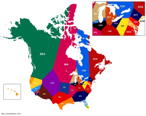Mapping baseball fans as a series of nation states in the US and Canada.