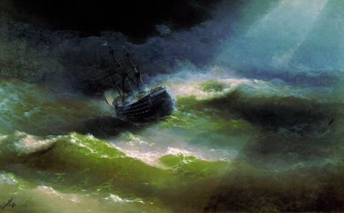 oldroze:   Russian painter Ivan Konstantinovich Aivazovsky (29 July 1817 – 2 May 1900)  Ship «Empress Maria» in storm 1892 American Shipping off the Rock of Gibraltar 1873 Rainbow 1873 Stormy sea at night 1849 