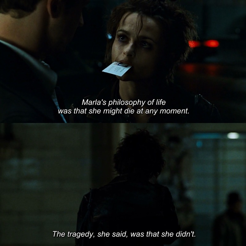 imjacksfilmclub: Fight Club (1999) dir. David Fincher Marla’s philosophy of life