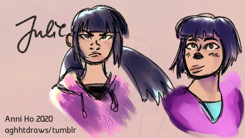 Got a bit inspired so I did some new Julie doodles! Also, Firealpaca now has brush textures + new do