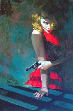 mudwerks:  (via Exotic Painting: Dangerous Red)  Cover by the great American artist Robert Maguire (1921-2005) for the thriller The Brass Halo (1958) by Jack Webb. 