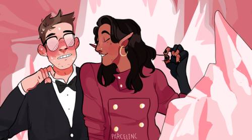taz-ids: parcelinc: so like, tazswap [ID] A full color drawing of Barry and Lup, shown in a pink cry