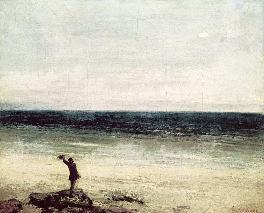 colourthysoul:  Gustave Courbet - The Artist on the seashore at Palavas (1854) 