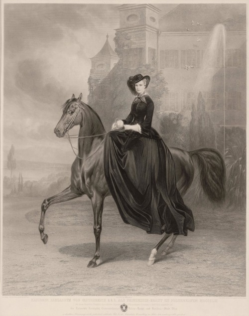 ca. 1853 Kaiserin Elisabeth von Österreich als Braut vor Possenhofen 1853, Stahlstich von A. Fleisch