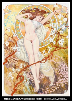 adhemarpo:  Milo Manara - Hommage à Mucha (Watercolor, 2013)