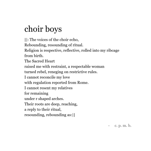 transcript under cutchoir boys[repeat] The voices of the choir echo,Rebounding, resounding of ritual